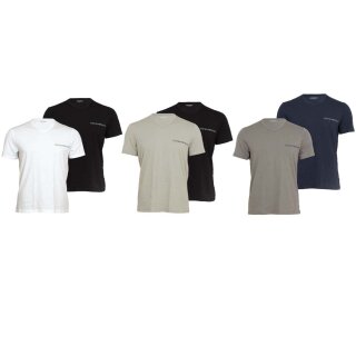 Emporio Armani Herren T-Shirt V-Ausschnitt 2er Pack | Baumwolle & Elasthan Regular Fit Farbe Weiß Dunkelblau Schwarz Grau Größe S-XL EM000392 AF20669