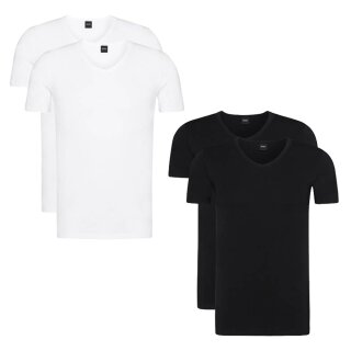 BOSS 2er Pack Herren V-Neck T-Shirts Baumwolle Stretch Schwarz oder Weiß