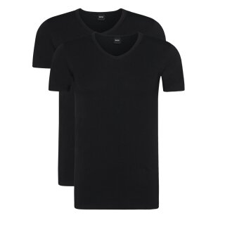 BOSS 2er Pack Herren V-Neck T-Shirts Baumwolle Stretch 2 x Schwarz Gr.XL