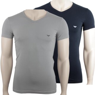 EMPORIO ARMANI 2P Herren slim fit stretch V-Neck T-Shirts    Grau Dunkelblau    L  2er Pack