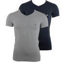 EMPORIO ARMANI 2P Herren slim fit stretch V-Neck T-Shirts    Grau Dunkelblau    L  2er Pack