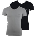 EMPORIO ARMANI 2P Herren slim fit stretch V-Neck T-Shirts    Grau Schwarz  L  2er Pack