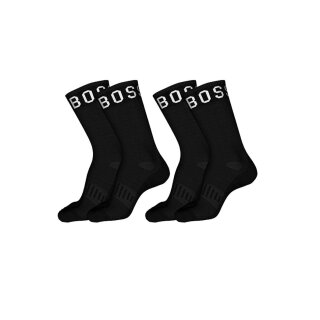HUGO BOSS Socken mittelhoch sportiv Baumwoll-Mix Logo Zweier-Pack Schwarz 39-42