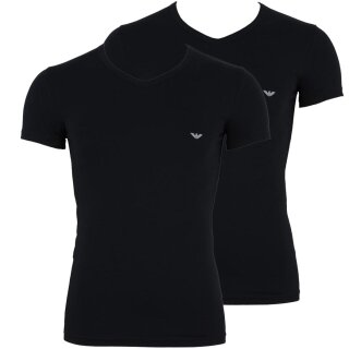 EMPORIO ARMANI 2er Pack Herren Slim Fit Stretch Baumwolle V-Neck T-Shirts Schwarz/Schwarz L